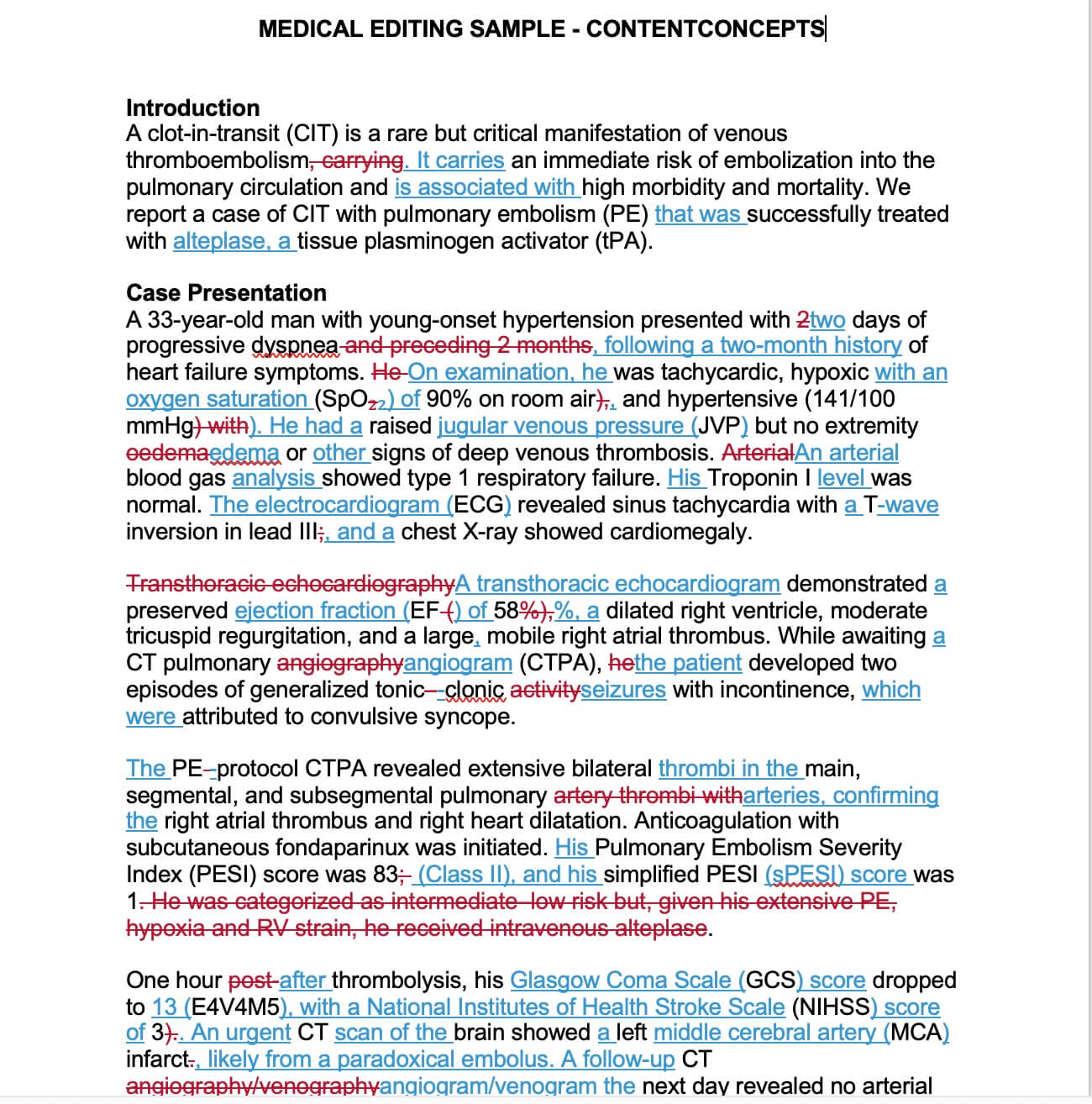 Medical Editing Sample - Professional editing sample showing comprehensive improvements